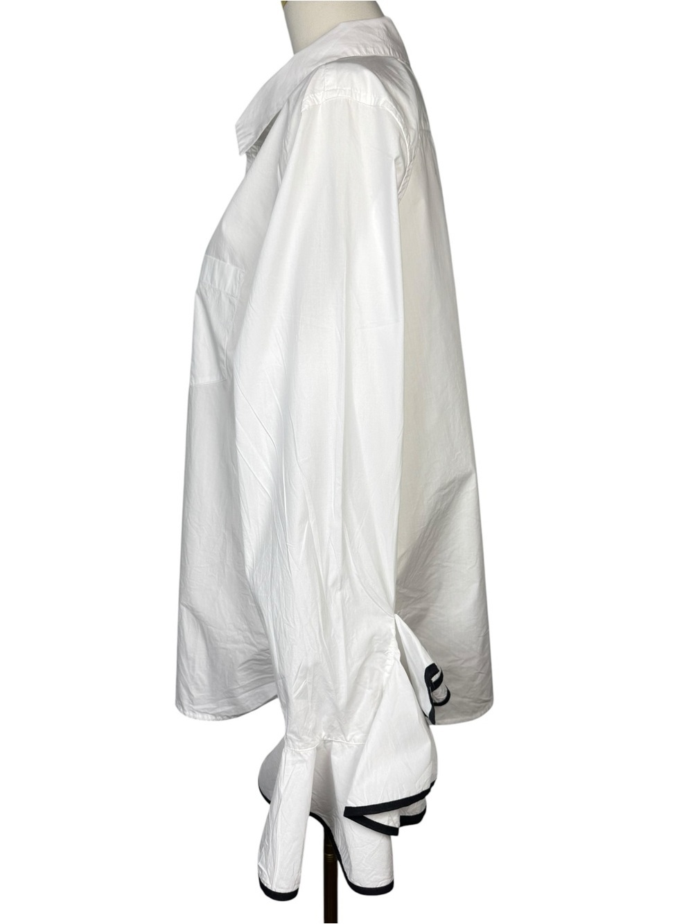J.Crew Organic Cotton White Button Up Shirt Ruffle Cuff Black Trim Size 20 - Picture 6 of 8